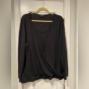 Lane Bryant Size 18/20 Black Waffle Knit Long Sleeve Wrap Lined Pullover Top